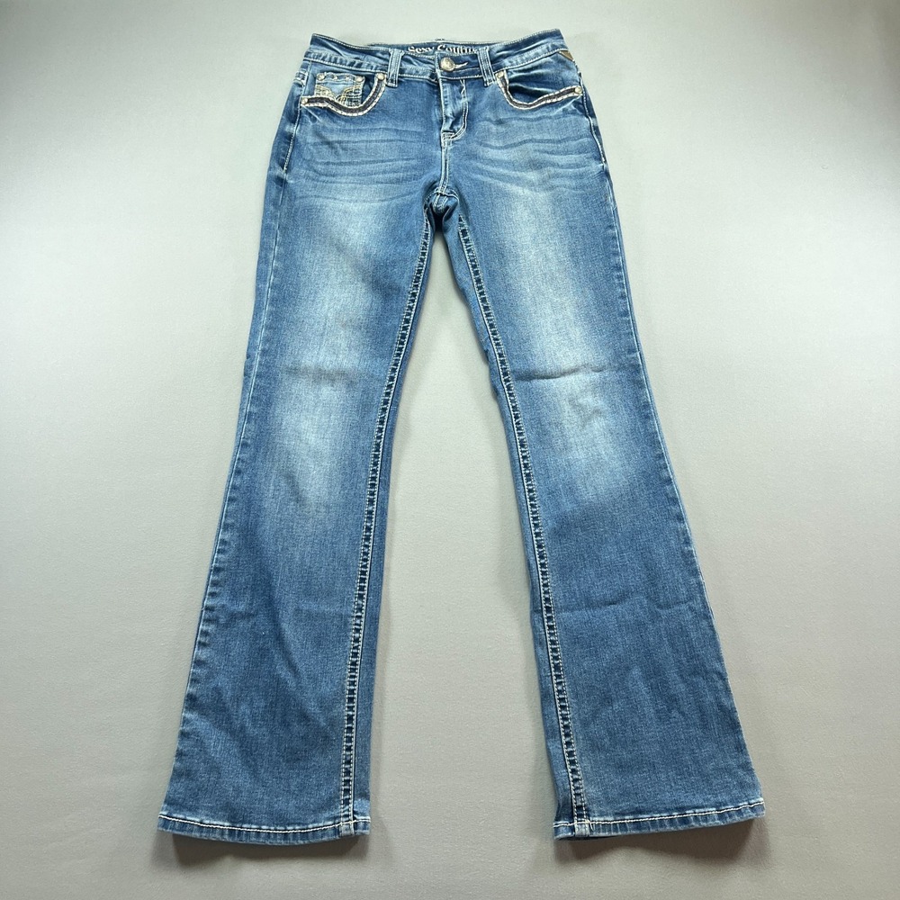 Sexy Couture Bootcut Jeans Womens 9 Blue Whisker Denim Cotton Stretch Mid Rise